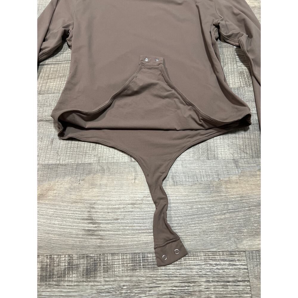 SKIMS XL Bodysuit Long Sleeve Crew Neck Nylon Brown Neutral Minimalist Classic - Picture 4 of 6